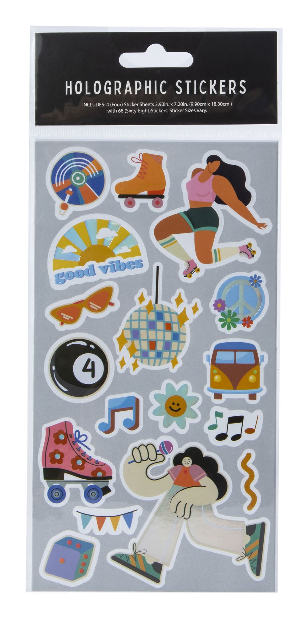 Roller Girl Holographic Stickers, 4 Sheets Gray
