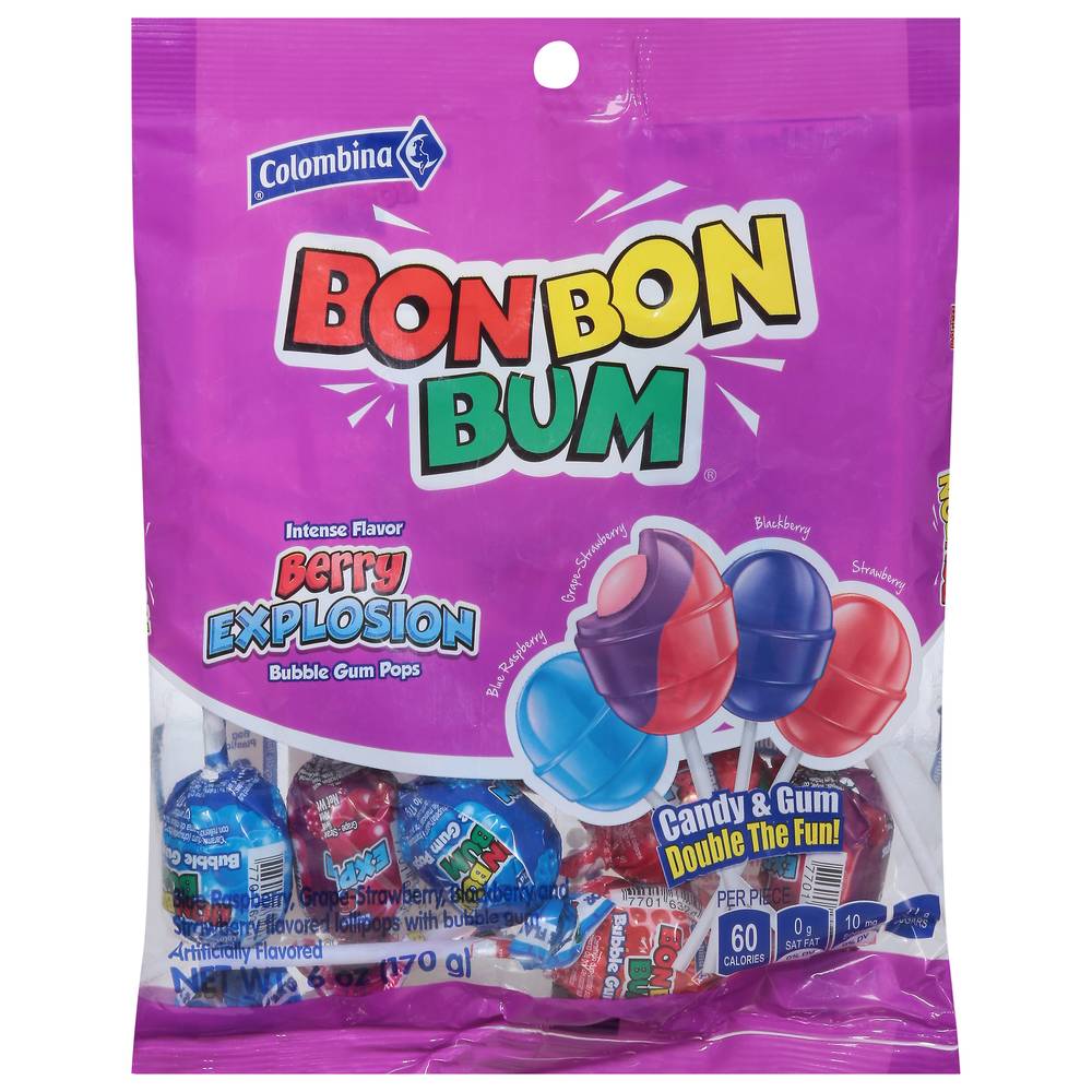 Colombina Bonbon Bubble Gum Candy Pops, Assorted Berry (6 oz)