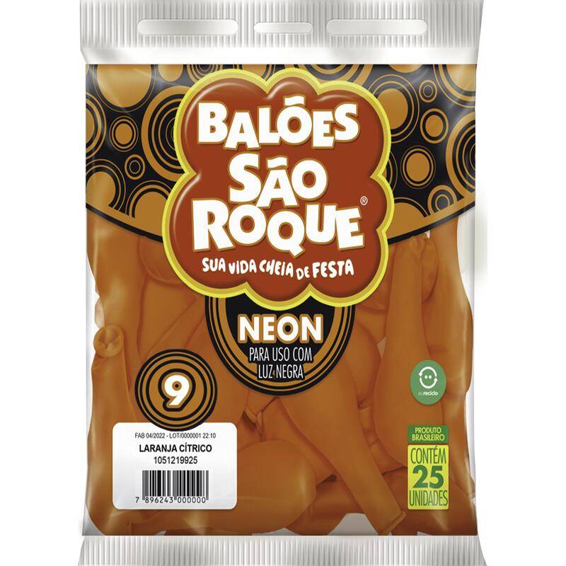 São roque balões lisos neon n°9 laranja cítrico (25 un)