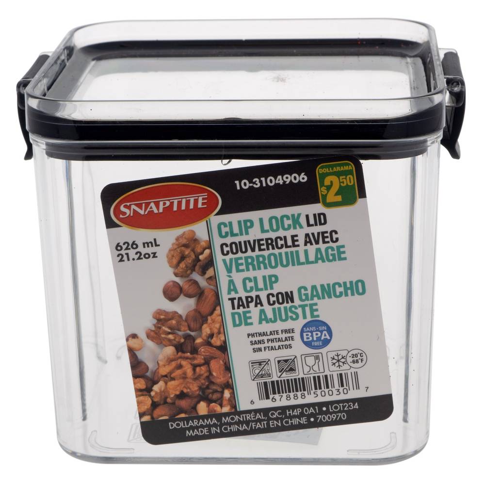 Snaptite Square Pet Container With Clip Lock Lid 626ml