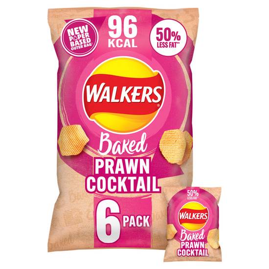 Walkers Baked Prawn Cocktail Snacks Crisps 6 x 22g