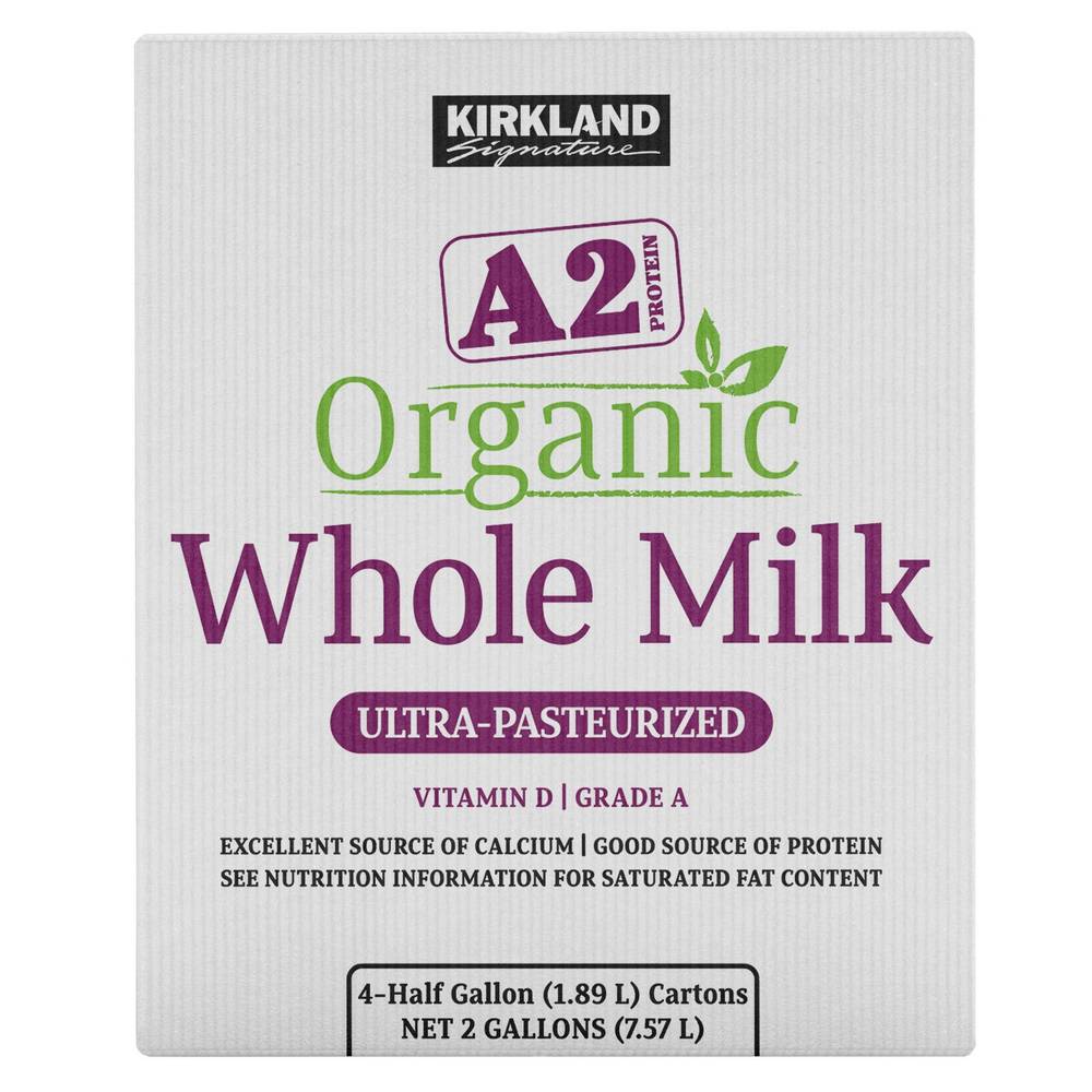 Kirkland Signature Organic A2 Protein Ultra-Pasteurized Whole Milk (4 x 1.89 L)