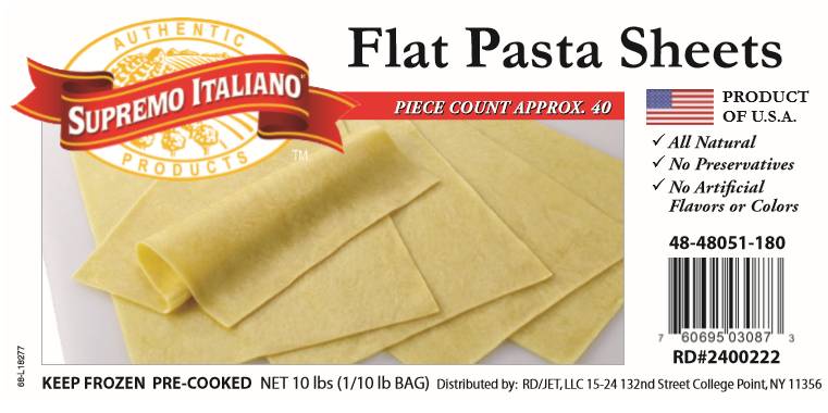 Frozen Supremo Italiano - Flat Pasta Sheets - 10 lbs (1 Unit per Case)