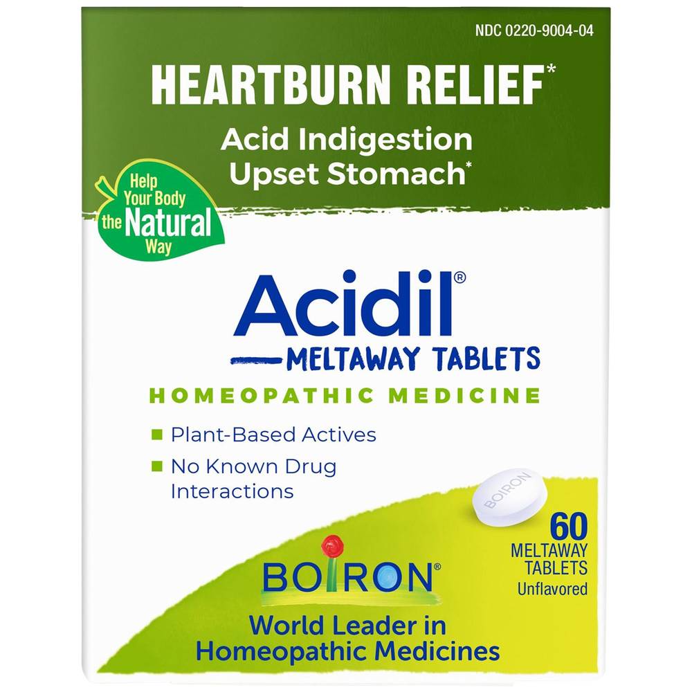 Acidil - Homeopathic Medicine For Heartburn Relief, Acid Indigestion And Upset Stomach (60 Meltaway Tablets)