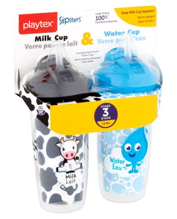 Playtex Sipsters 9 oz Milk & Water Cup Stage 3, Black - Blue (2 ct)