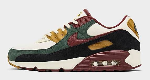 Nike Air Max 90 Prm Casual Shoes, Male, 9.0, Coconut Milk/Dark Team Red/Vintage Green