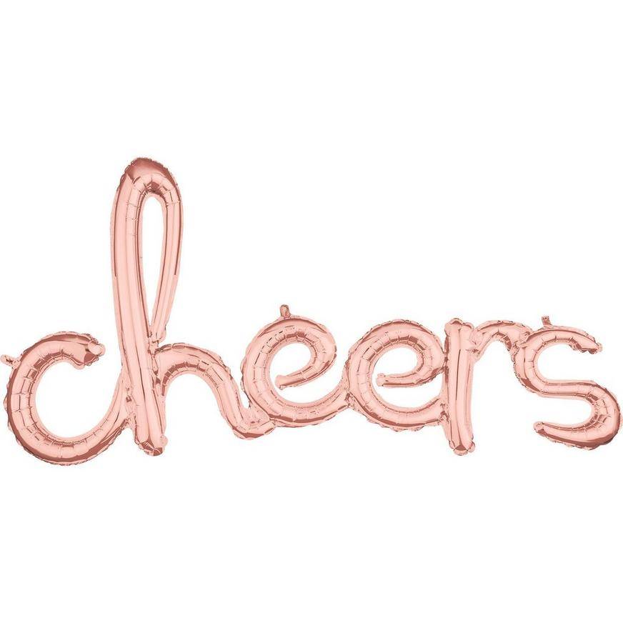 Uninflated Air-Filled Rose Gold Cheers Cursive Letter Balloon Banner
