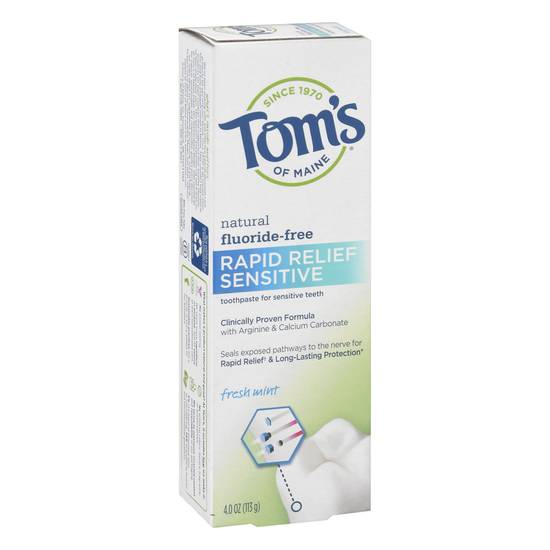 Tom's Of Maine Flouride-Free Rapid Relief Sensitive Fresh Mint Toothpaste