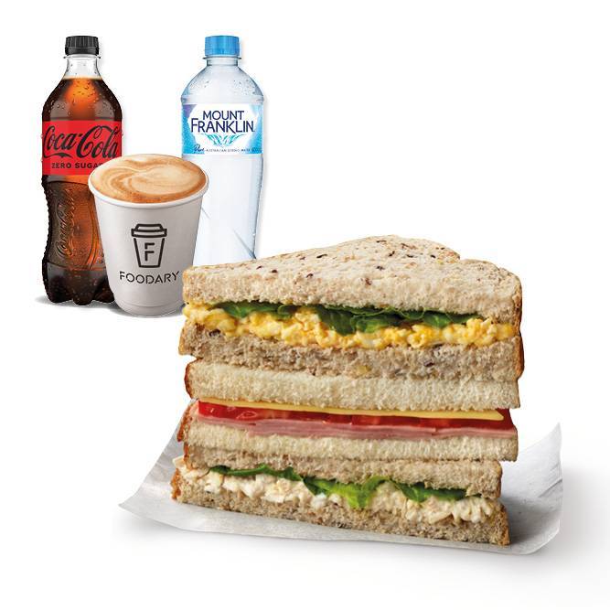 Crave and Save - Regular Hot Coffee or Mt Franklin 600mL or Coca-Cola 600ml & Gourmet Sandwich