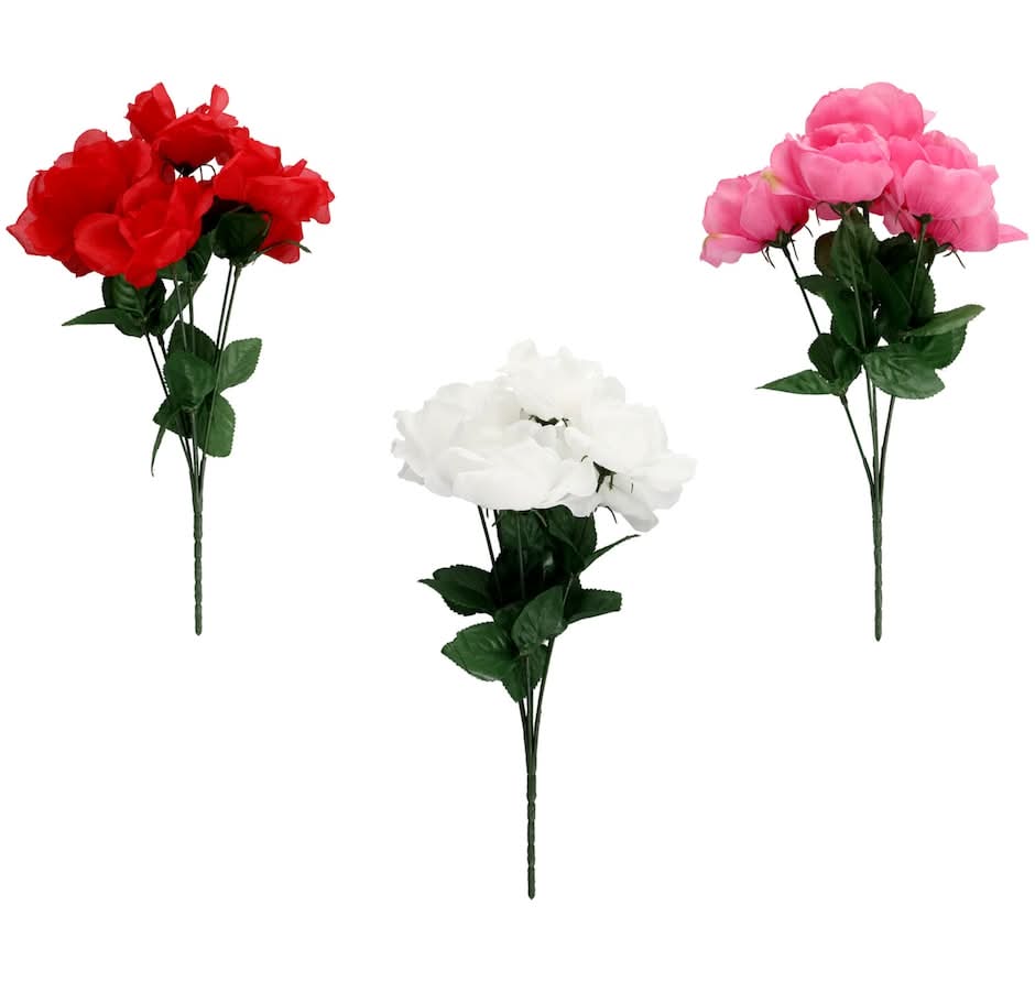 6-Stem Artificial Rose Bushes, Assorted