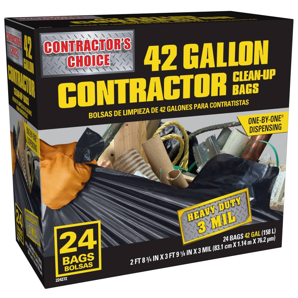 Contractor's Choice Contractor 42-Gallons Black Outdoor Plastic Construction Flap Tie Trash Bag (24-Count) | LW42WC024B