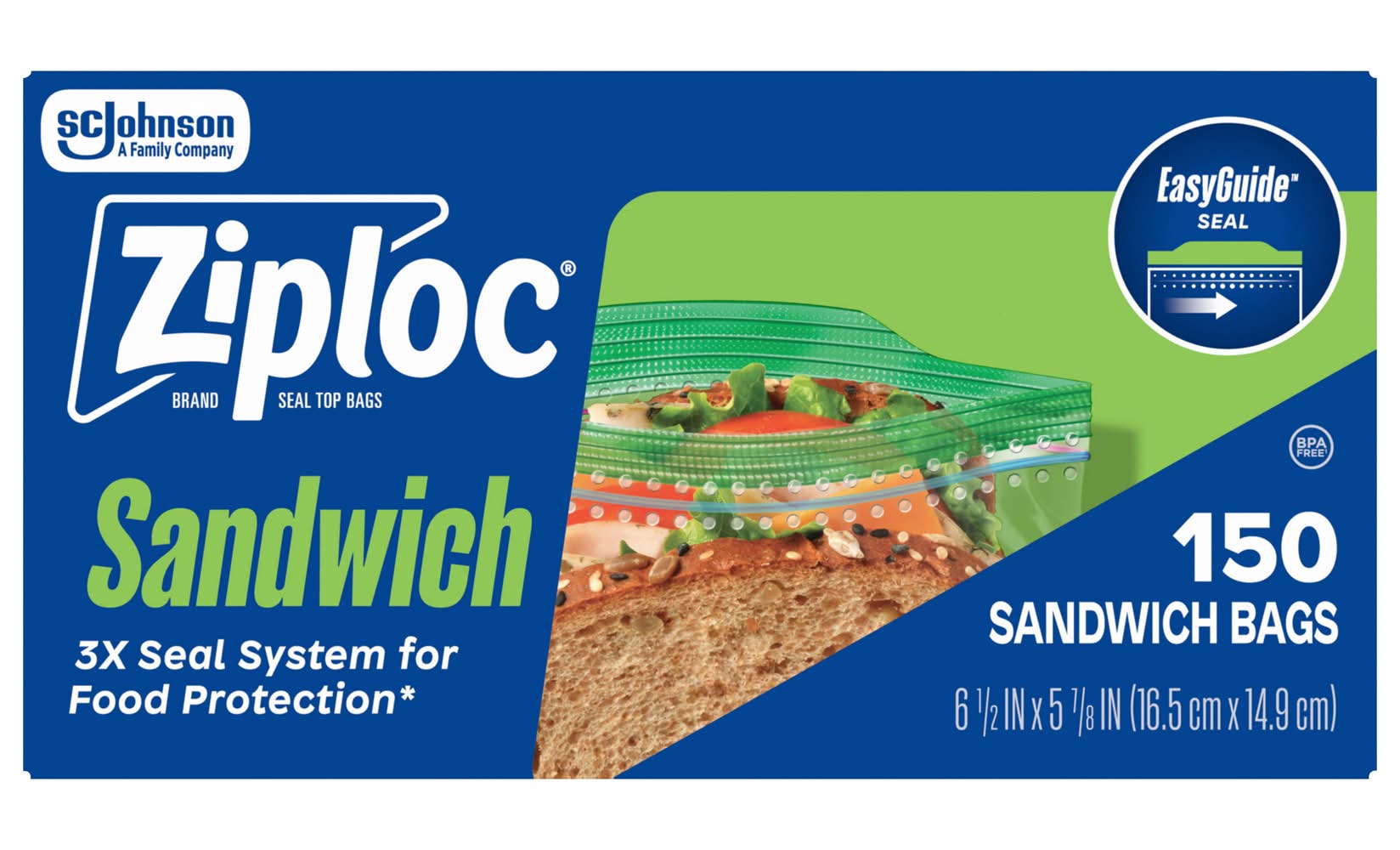 Ziploc Sandwich Bags, 6.5x5.87 in (150 ct)