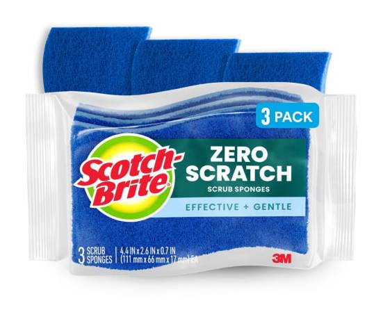 Scotch-Brite® Zero Scratch Scrub Sponge, 3 Pack Scrubbing Sponges, Great For Washing Dishes and Cleaning Kitchen