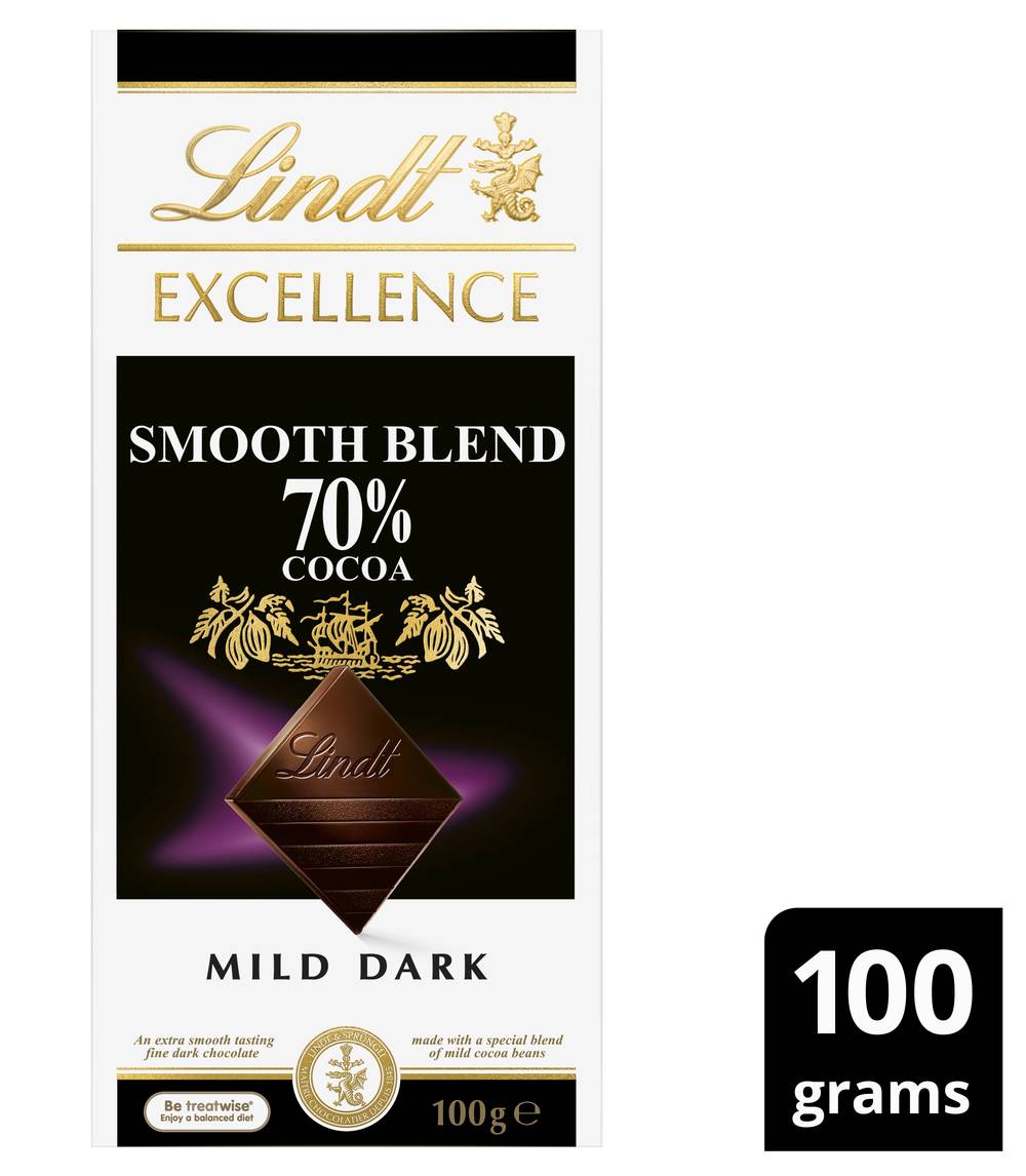 Lindt Excellence Smooth Blend 70% Cocoa Chocolate, Mild Dark (100g)