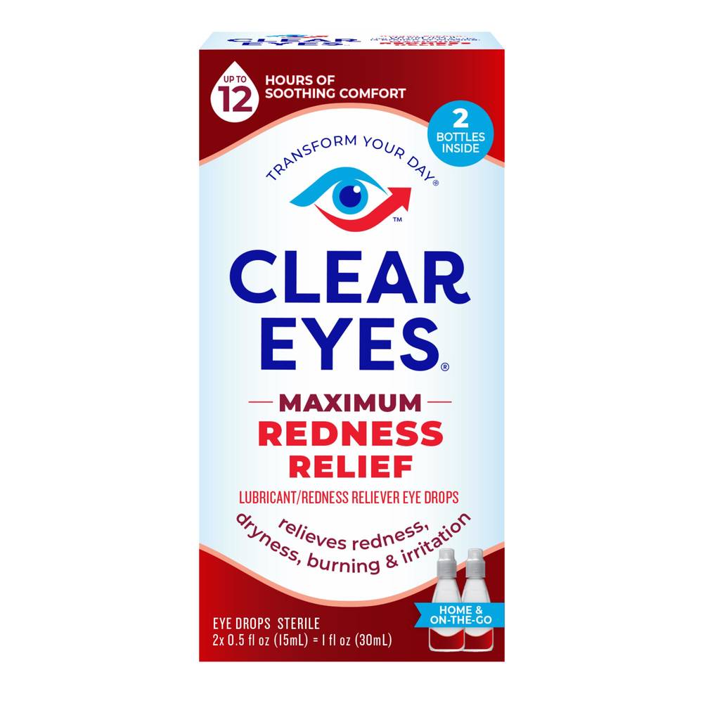 Clear Eyes Maximum Redness Relief Eye Drops, 2 Pack