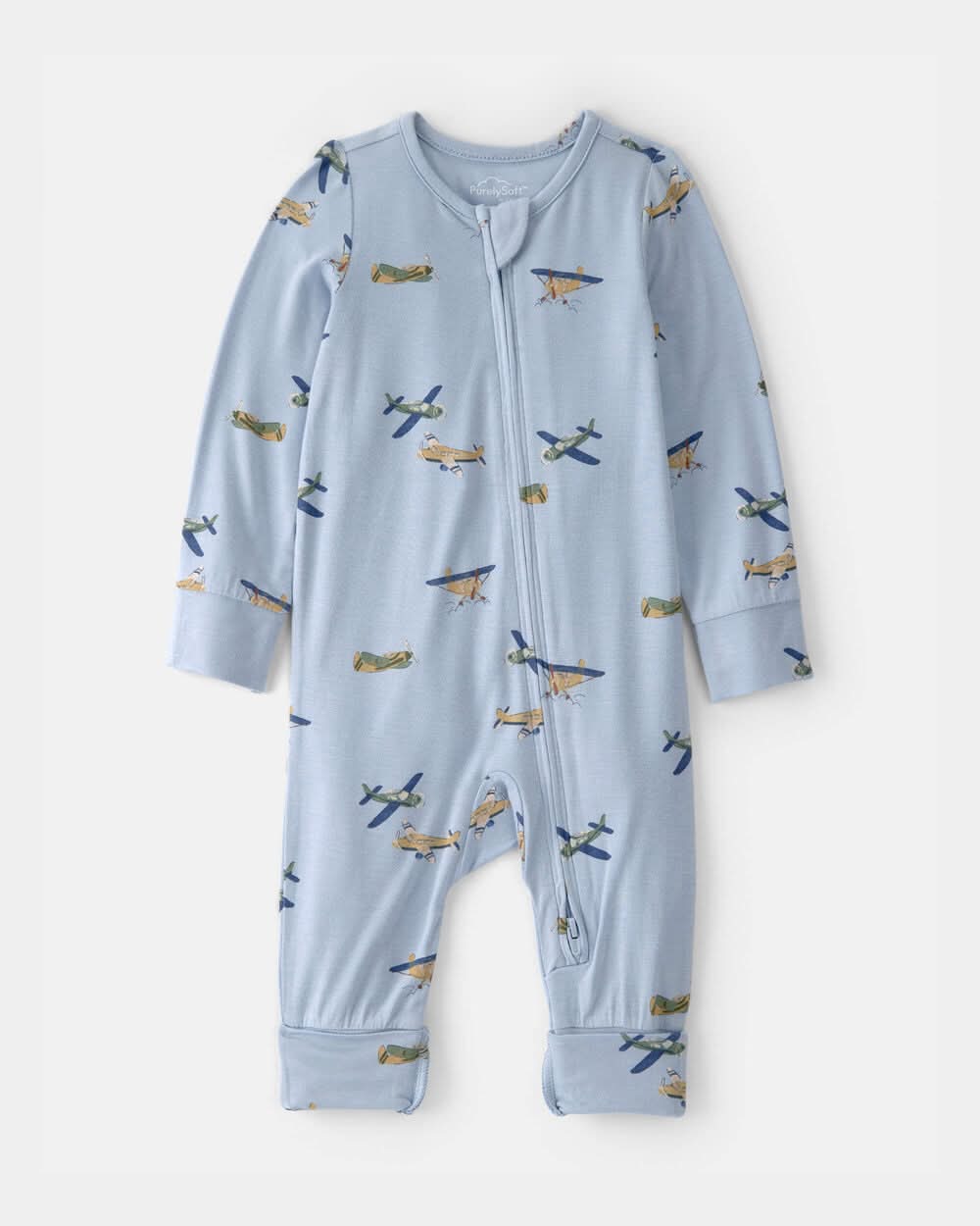 Baby Boy Plane 2-Way Zip PurelySoft Sleep & Play Pajama - Blue - Preemie (Up to 6lbs)