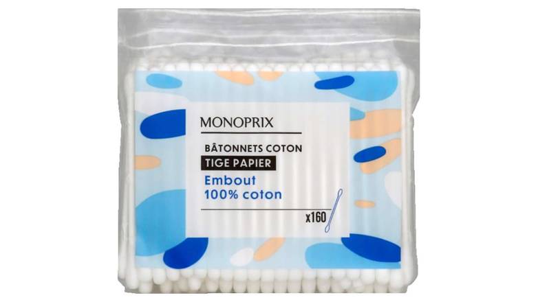 Monoprix - Bâtonnets coton tige papier embout 100% coton