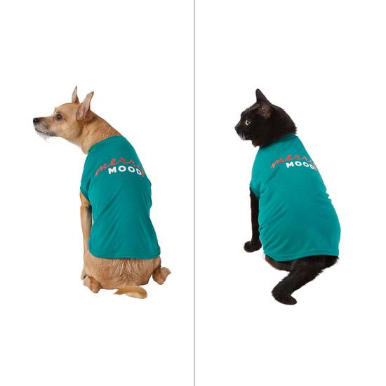 Merry & Bright™ Holiday Merry Mood Dog & Cat Tee-Shirt (Color: Green, Size: Large)