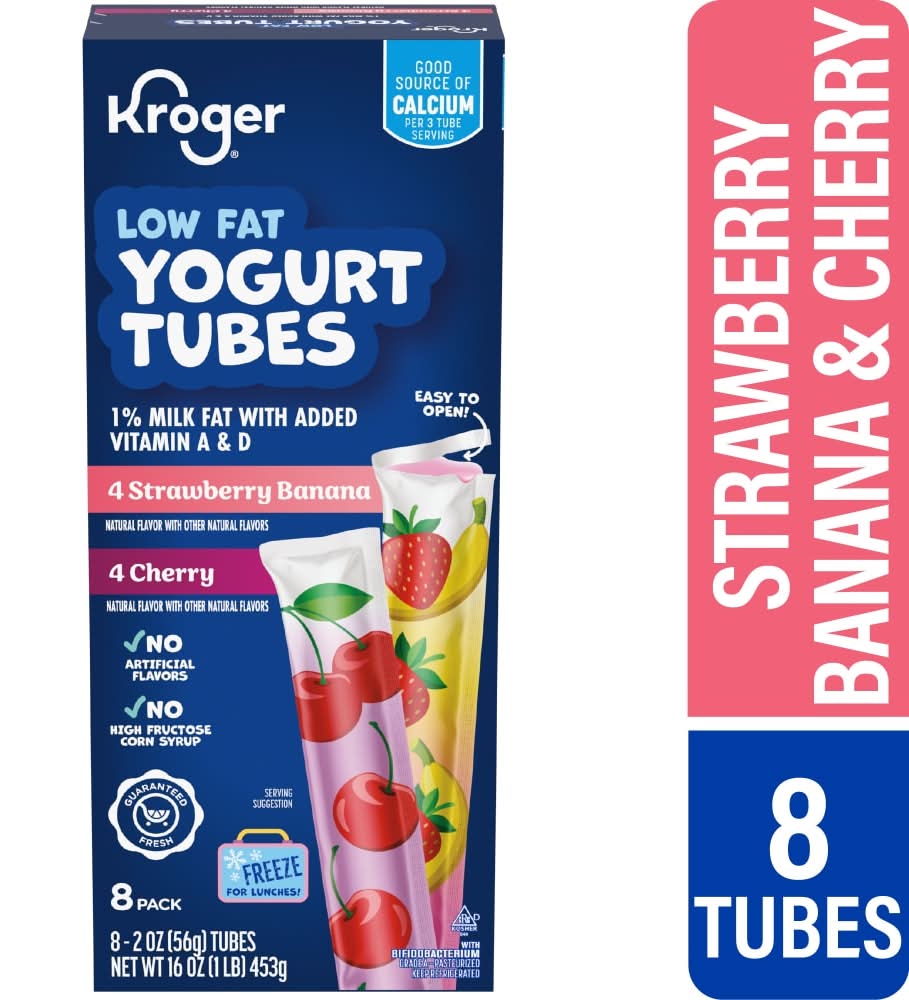 Kroger Low Fat Yogurt Tubes, Strawberry Banana & Cherry (8 x 2 oz)