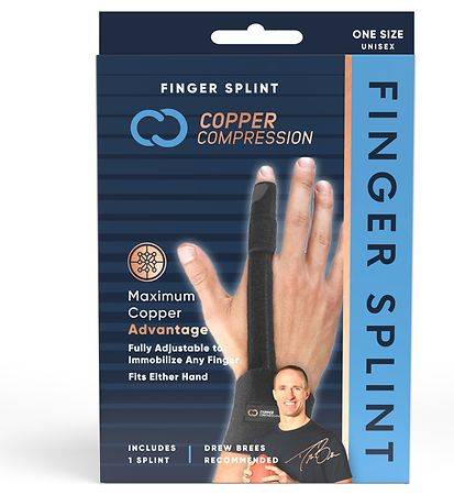 Copper Compression Finger Splint, Unisex, Black
