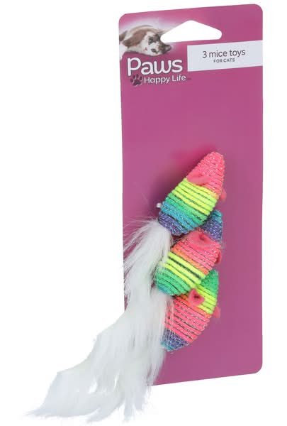 Paws Happy Life Premium Rainbow Mice Toys For Cats (3 ct)