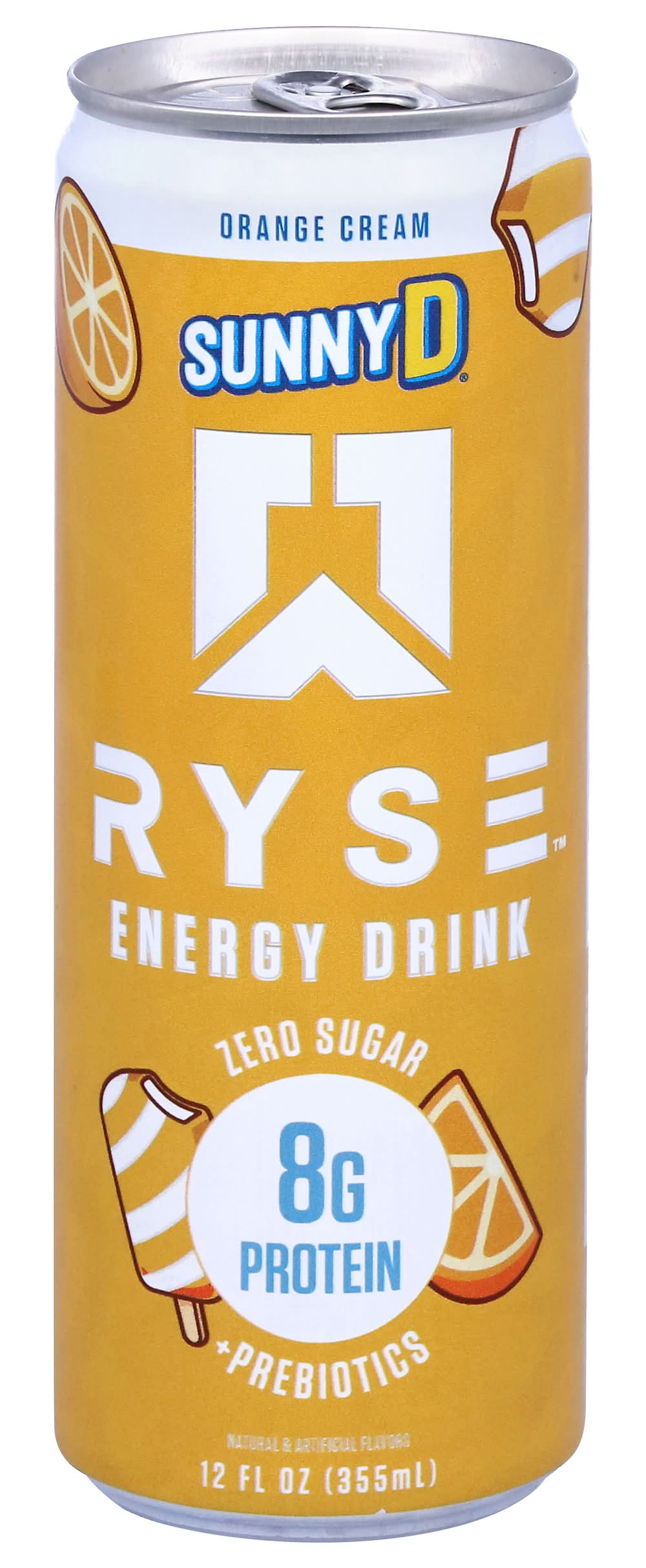 RYSE Zero Sugar +Prebiotics Energy Drink, Orange Cream (12 fl oz)