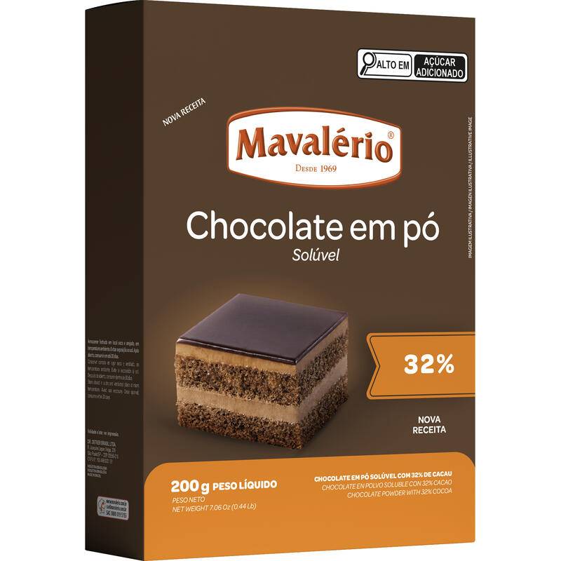 Mavalério chocolate em pó solúvel 32% de cacau (200 g)