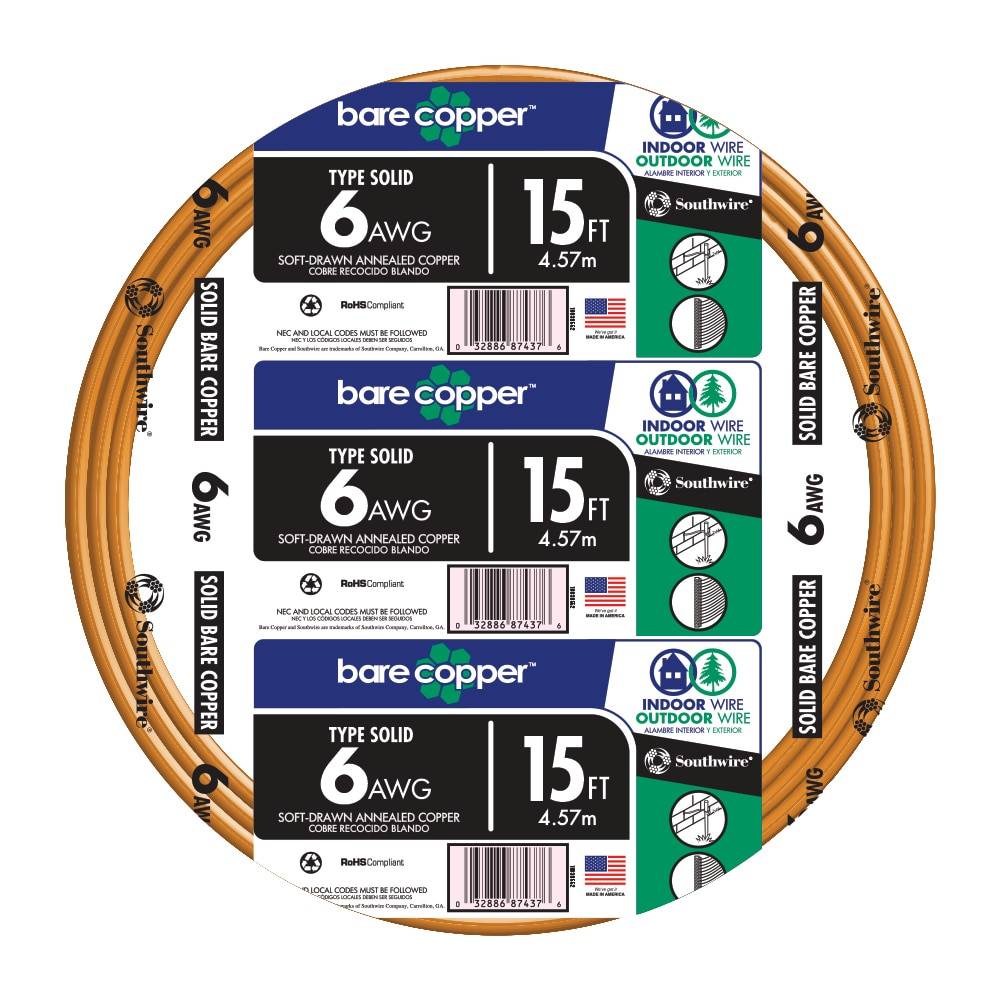 Southwire 15-ft 6-Gauge Solid Soft Drawn Copper Bare Wire (By-the-roll) | 10638583