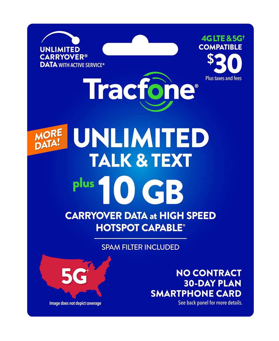 Tracfone Unlimited Talk & Text Smartphone Card 10 Gb