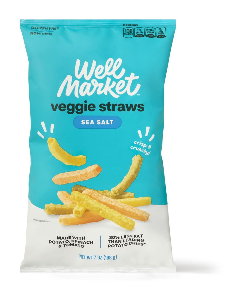 Well Market Veggie Straws Potato Chips, Sea Salt (7 oz)