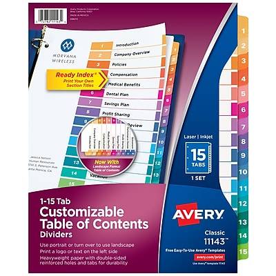 Avery Ready Index 1-15 Tab Binder Dividers With Customizable Table Of Contents