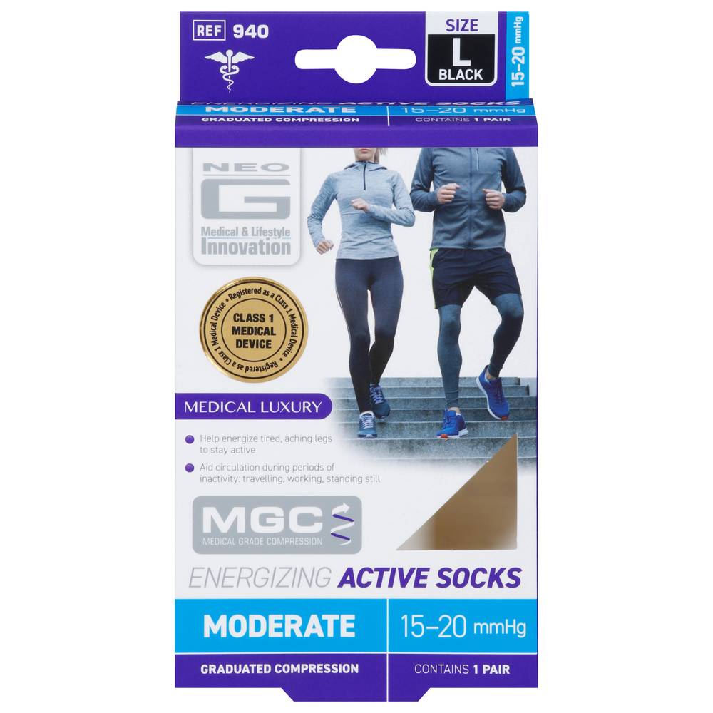 Neo g Black Energizing Moderate Active Socks (L)