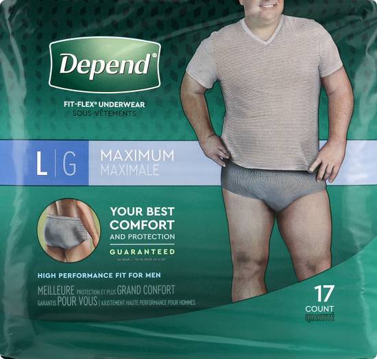 Depend Fit-Flex Underwear For Men Large Maximum Absorbency - 17 CT 2 P –  StockUpExpress