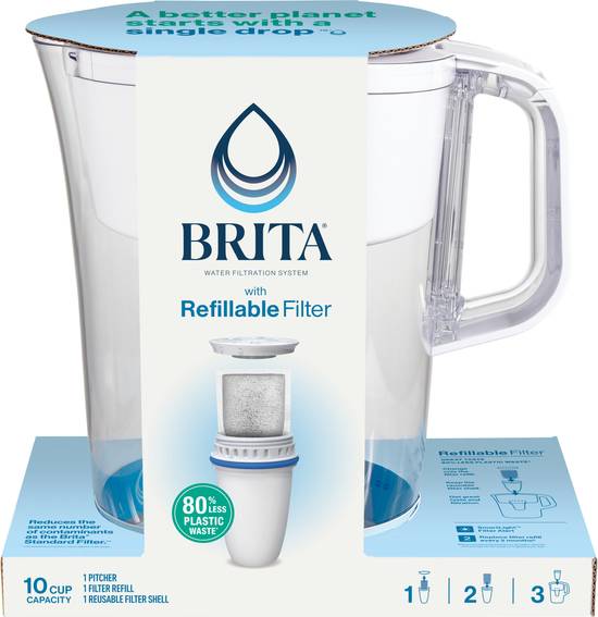 Brita Refillable Water Filtration System With Large Cup Pitcher