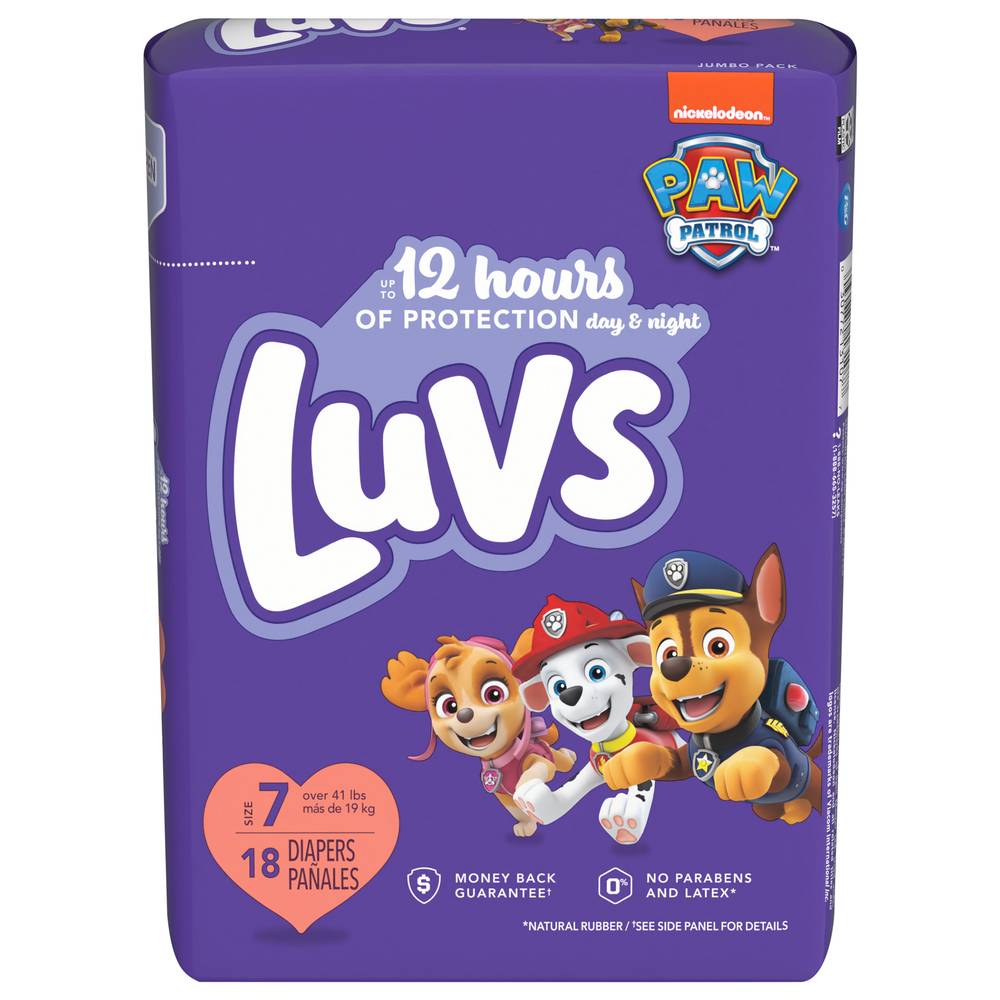 Luvs Paw Patrol Diapers 12 Hours Of Protection, 7 (18 ct)