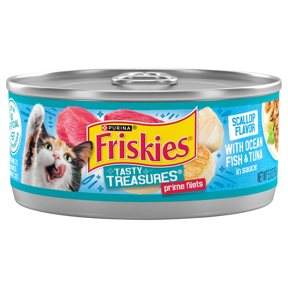 Friskies Scallop Flavor Tasty Treasures With Ocean Fish & Tuna Prime Filets Cat Food (5.5 oz)