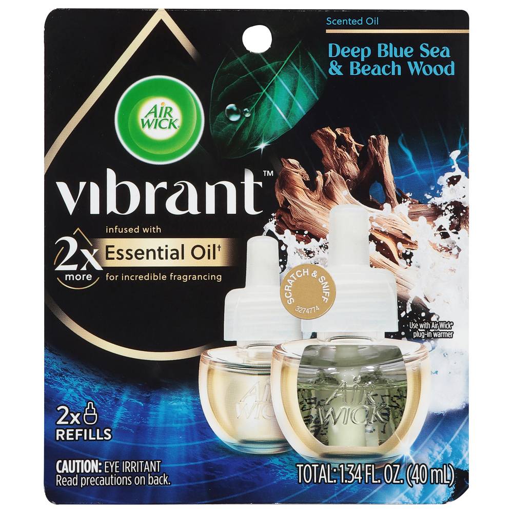 Air Wick Vibrant Essential Oil Refills, Deep Blue Sea - Beach Wood (1.34 fl oz, 2 ct)