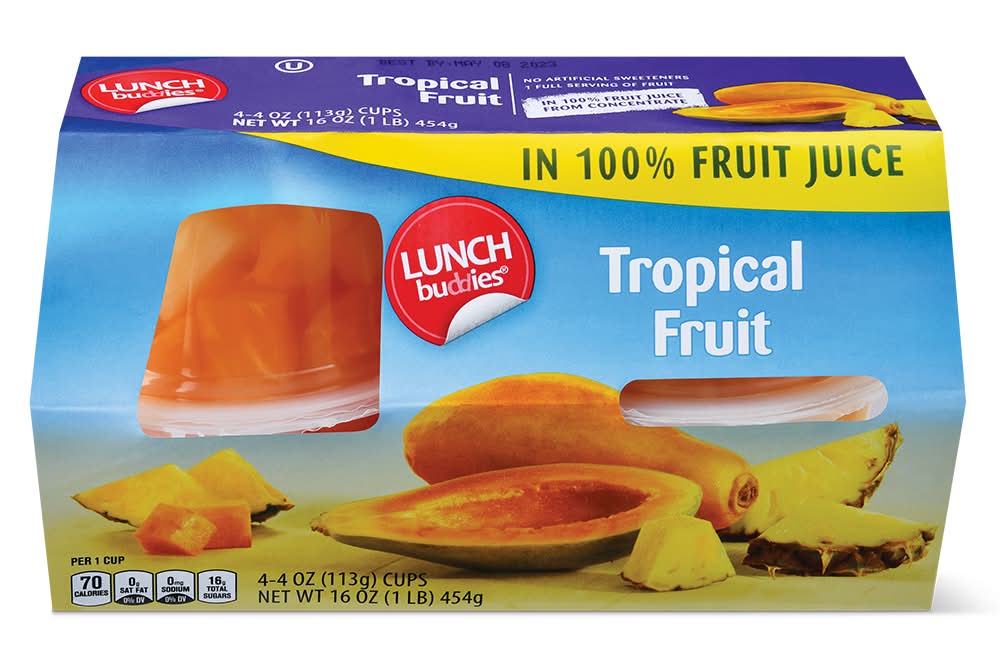 Lunch Buddies 100% Fruit Juice Cups, Tropical Fruit (4 x 4 oz)