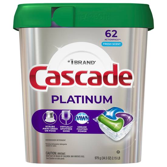Cascade Platinum Actionpacs Fresh Scent Dishwasher Detergent (62 ct)
