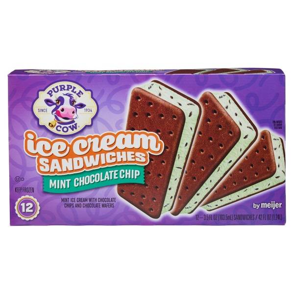 Purple Cow Mint Chocolate Chip Ice Cream Sandwiches (12 ct)