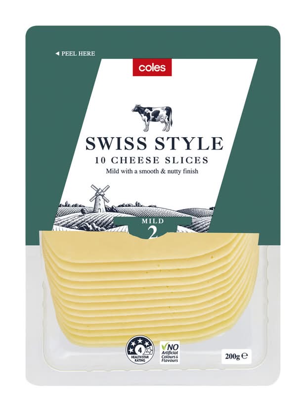 Coles Swiss Style Mild Cheese Slices (200g, 10 pack)