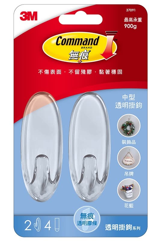 3M 無痕透明掛鉤中型 <1PC個 x 1 x 1PC個>