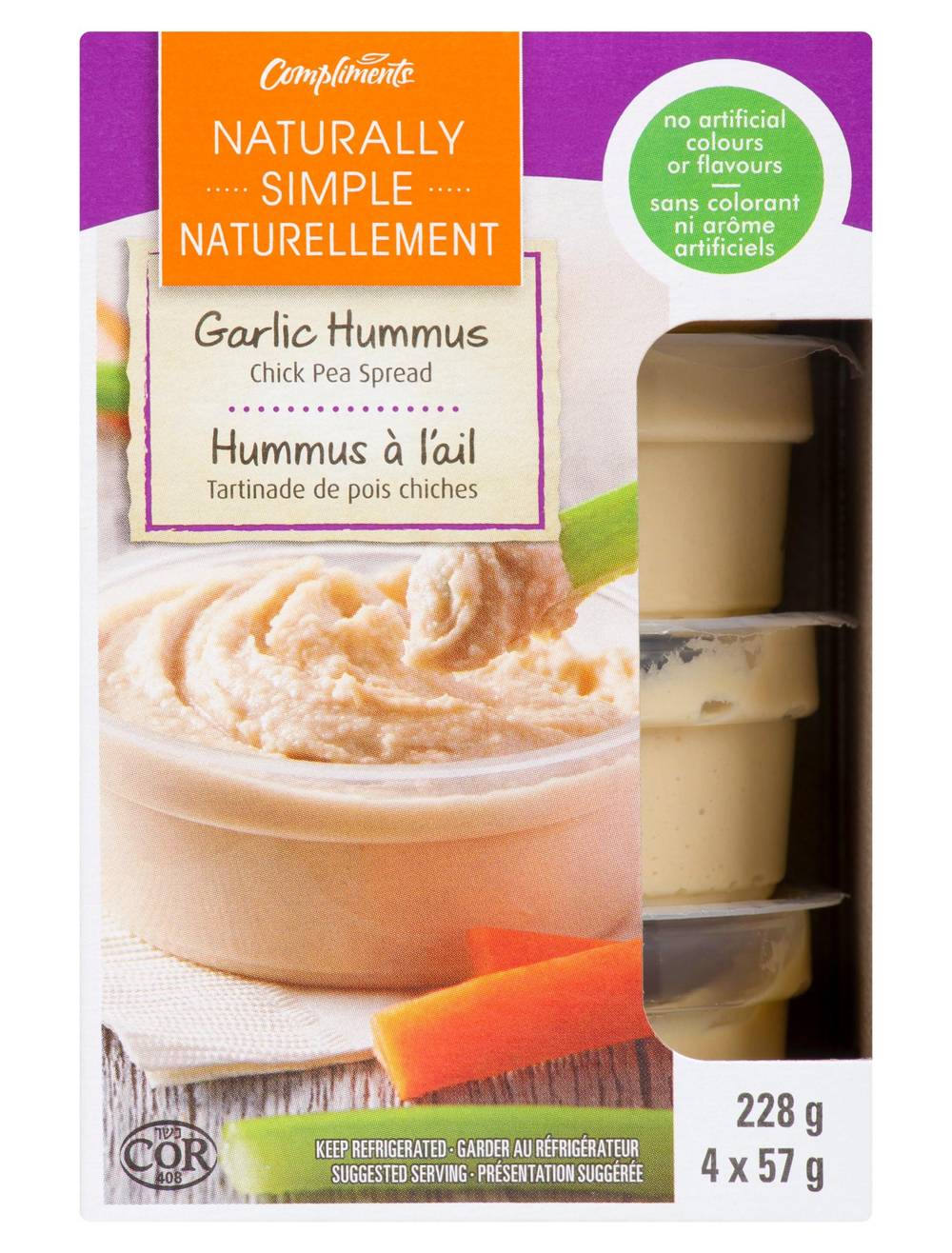Compliments Naturally Simple Garlic Chick Pea Hummus (57 g, 4 ct)