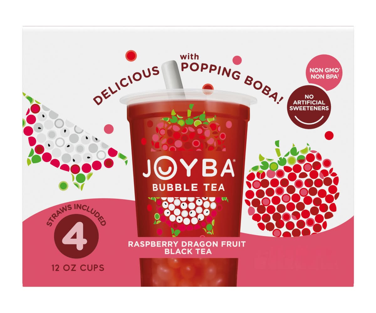 Joyba Bubble Tea Raspberry Dragon Fruit Black Tea (4 x 12 fl oz)