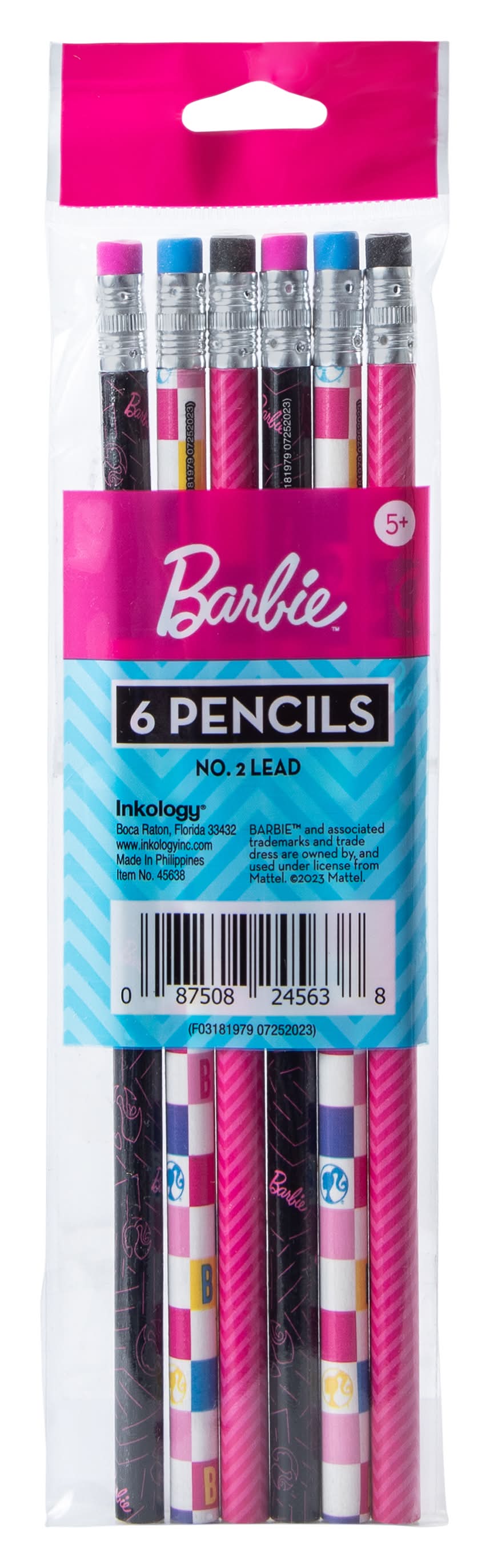 Branded Character No. 2 Lead Pencils 6-Count Barbie