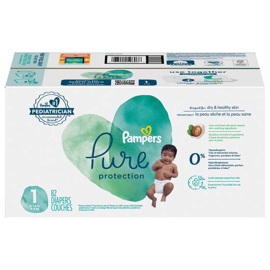 Pampers Pure Protection Diapers Couches ( size 1) (82 ct)