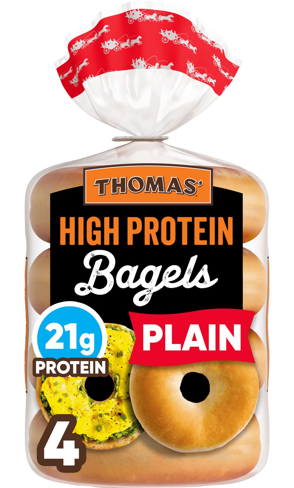 Thomas High Protein Plain Pre-Sliced Bagels (15.5 oz, 4 ct)