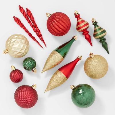 Wondershop Plastic Finial Christmas Tree Ornament Set, Red - Green - Gold (40 ct)