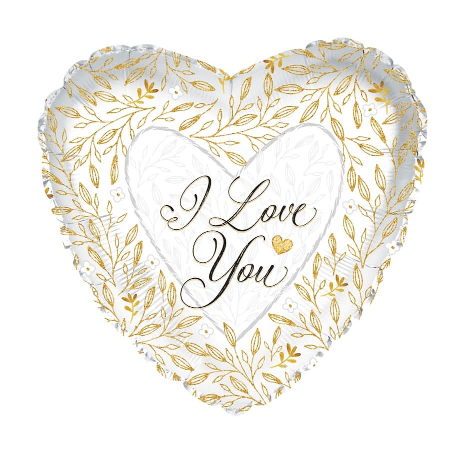 I Love You Printed Balloon, White-Gold Floral