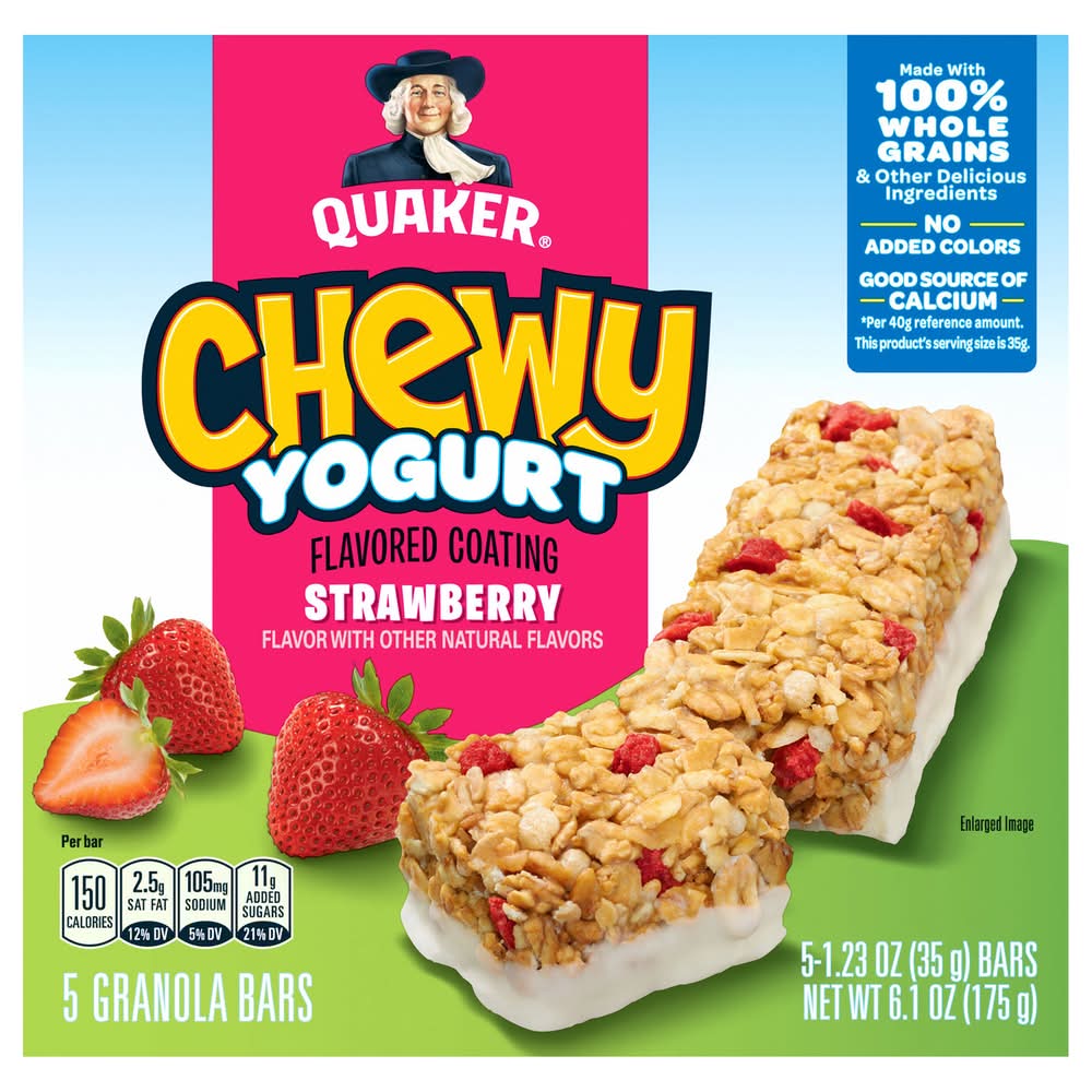 Quaker Chewy Yogurt Coating Granola Bars, Strawberry (1.23 oz, 5 ct)